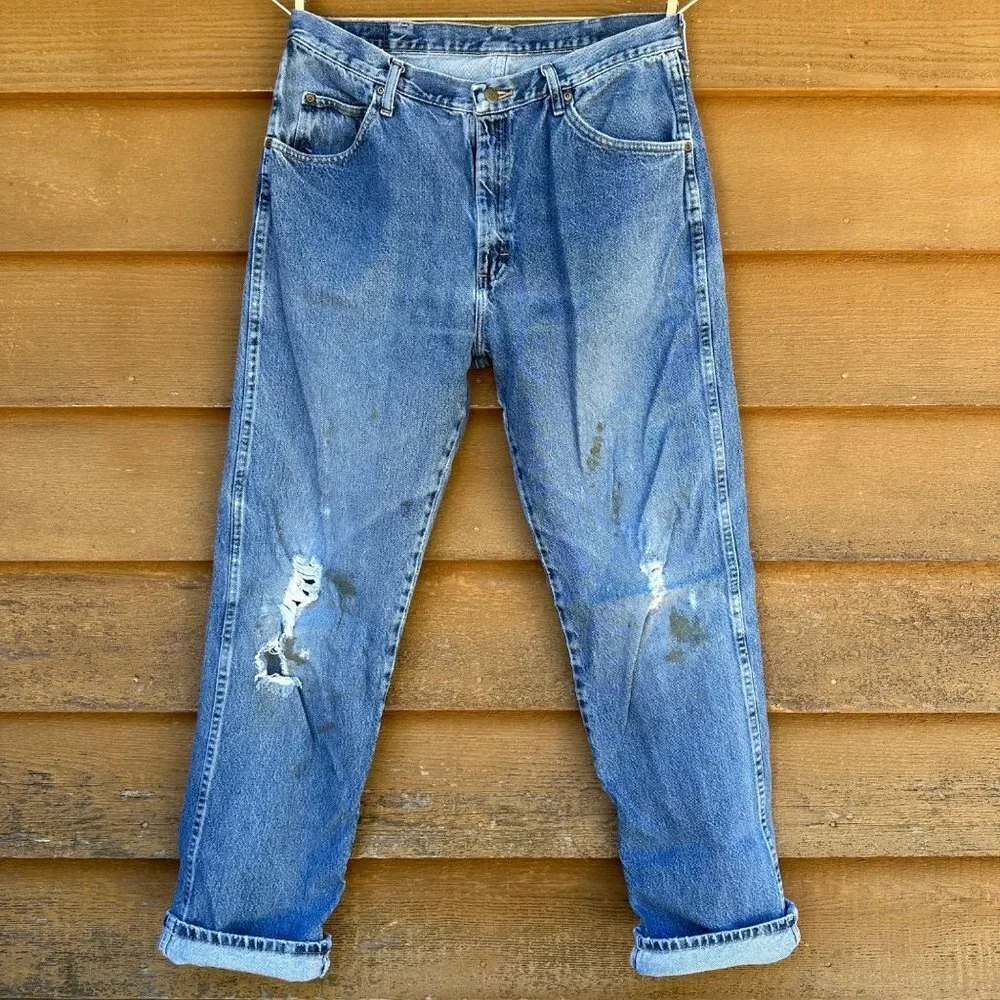 Vintage Wrangler Destroyed Worked In Blue Jeans Size 36